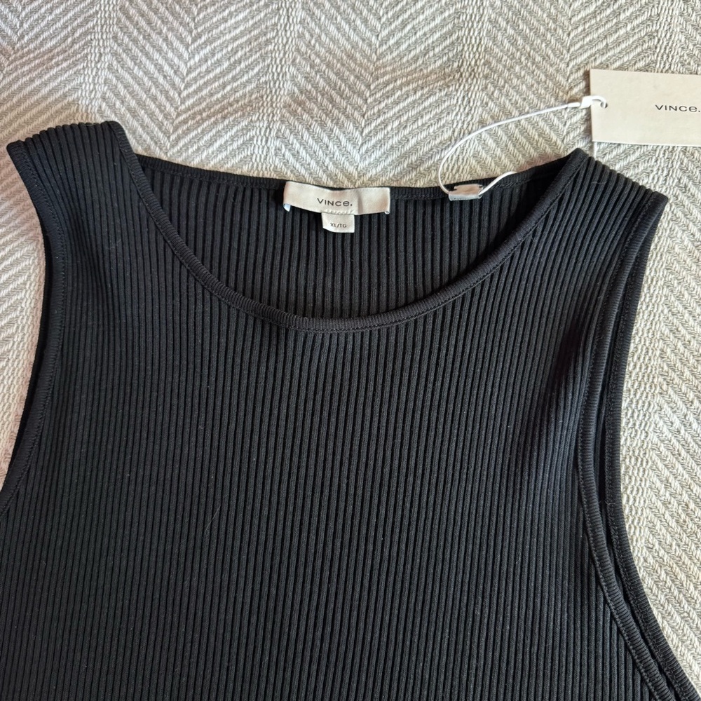 NWT Vince‎ Ribbed Knit Cotton Sleeveless Midi Dress, Black, Size XL - Picture 3 of 10